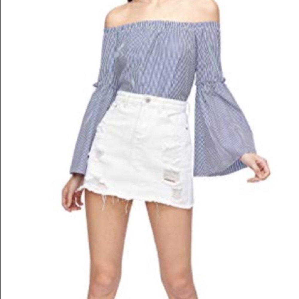 White denim mini skirt